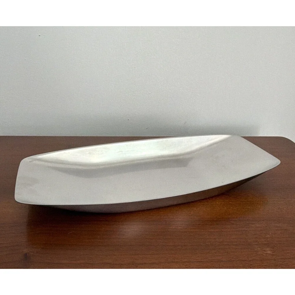 Vintage MCM Stainless Steel Boat Tray Canoe Serving Bowl Dish Mid Century Modern